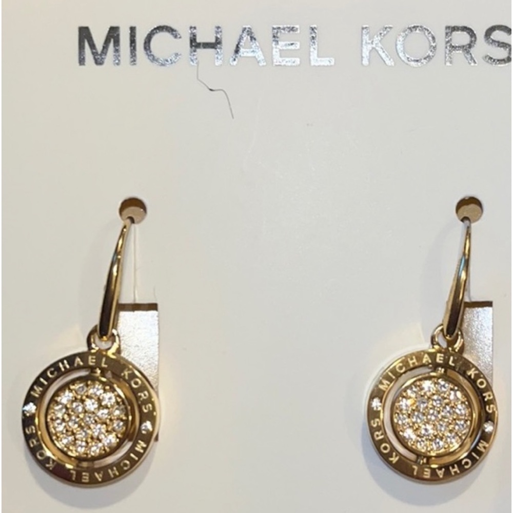New MICHAEL KORS GOLD-TONE FLIP GLITZ REVERSIBLE CRYSTAL PAVE EARRINGS NEW - Picture 2 of 12